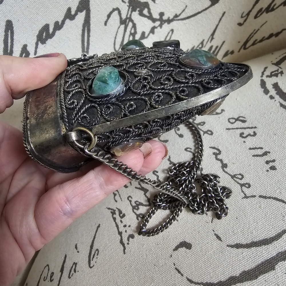 Embellished Filigree Metal Crossbody Bag with Gem Accents - Silver - Picture 6 of 9